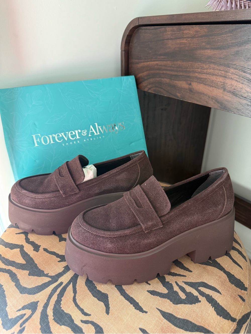 Forever and Always SANTIA Brown Chunky Platform Loafer - Picture 2 of 3
